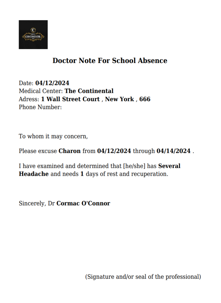 This is a sample template you will get with our tool to create doctor's note. Change the texts ans logo.